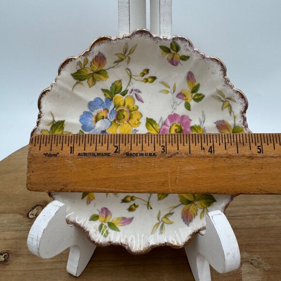 James Kent LTD Longton Made In England, #3091 Floral Trinket Dish 5" Gold Rim - Picture 8 of 9